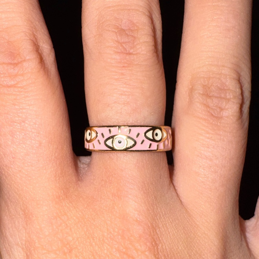 Evil Eye Pink and Gold Ring